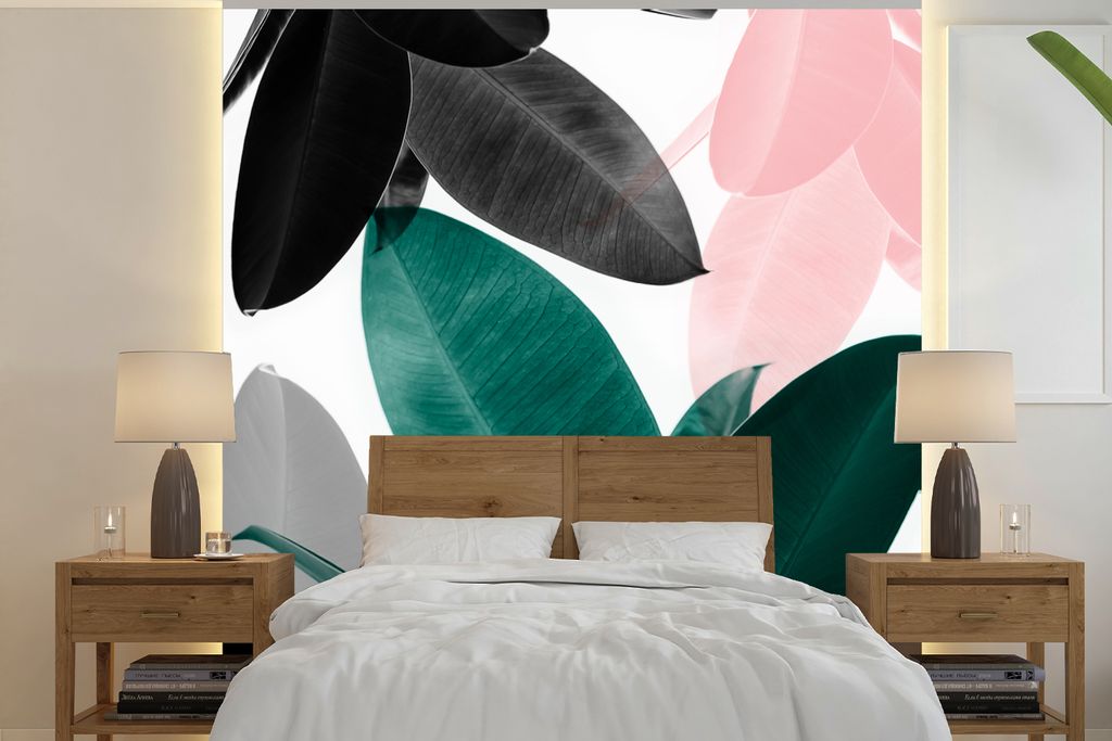 MuchoWow Fototapete für Wohnzimmer oder Schlafzimmer Wandtapete Vinyl Motivtapete Pflanzen - Grün - Natur - Blätter - 280x280 cm - Hintergrund...
