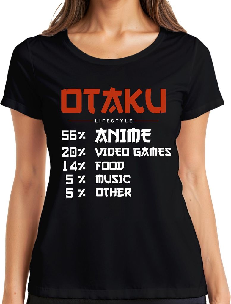 OTAKU LIFESTYLE 56% ANIME 20% VIDEO GAMES Manga Videospiele Japan Damen T-Shirt, Schwarz, 3XL