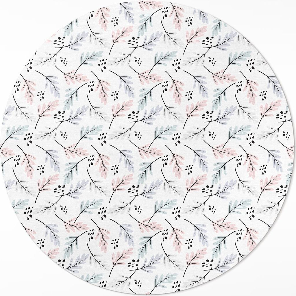 Pastellfarbene subtile Pflanzen im Boho-Stil – Vinyl Fußmatte – Ø 80cm – Rutschfest – Pflegeleicht & Langlebig