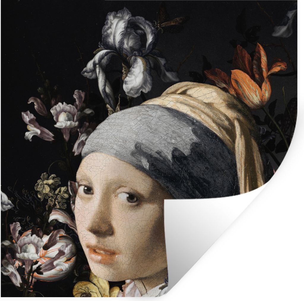 MuchoWow Wandtattoo Wandsticker Wandaufkleber Gemälde - Blumen - Vermeer 100x100 cm Selbstklebend und Repositionierbar - Wierderverwendbar - Sel...
