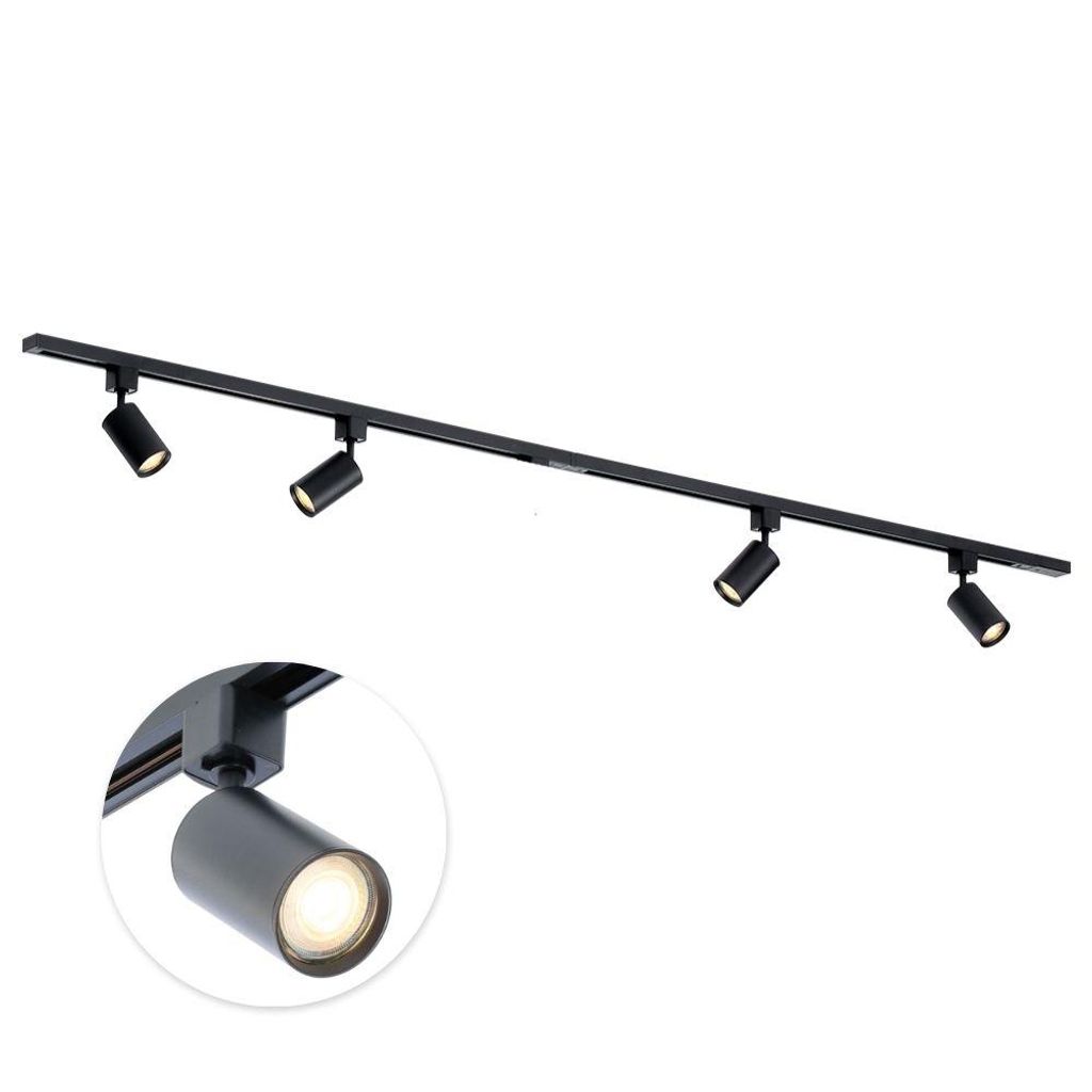 Qub Focus III - LED Schienensystem - Schwarz - 1-Phasen - 200cm - 4x GU10 Spots - I-Form