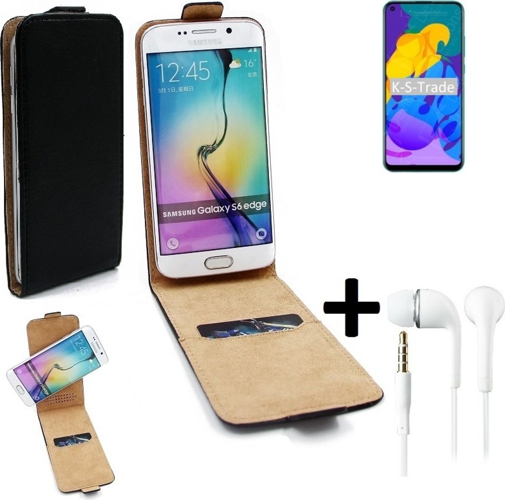 K-S-Trade Handyhülle + Kopfhörer kompatibel mit Huawei Honor Play 4T 360° Flipstyle Schutzhülle Smartphone Tasche Case Flip cover schwarz 1x