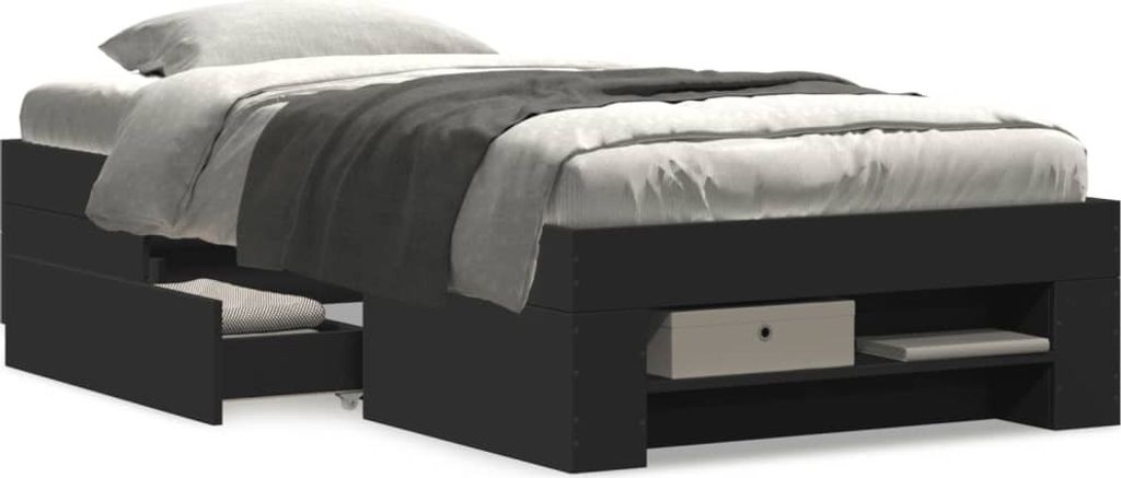 (NEU 2026) Bettgestell moderne, Schwarz 75x190 cm - Holzwerkstoff - Klassische Betten - 36.9 kg