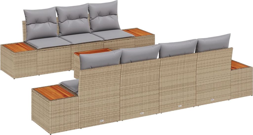 Möbel 8-teiliges Garten-Sofa-Set mit Kissen Beige Poly Rattan Akazie - Gartensofas 3348041