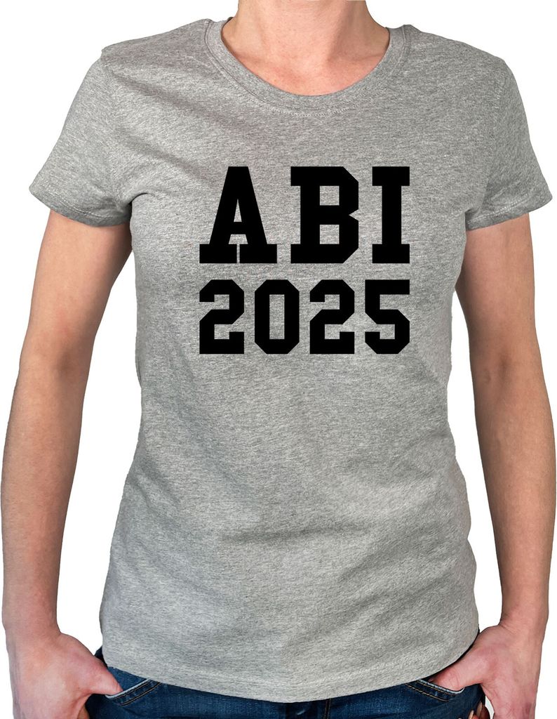 Huuraa Damen T-Shirt ABI 2025 Abitur M Sport Grey Bio Baumwolle Fairtrade Damenshirt Geschenkidee
