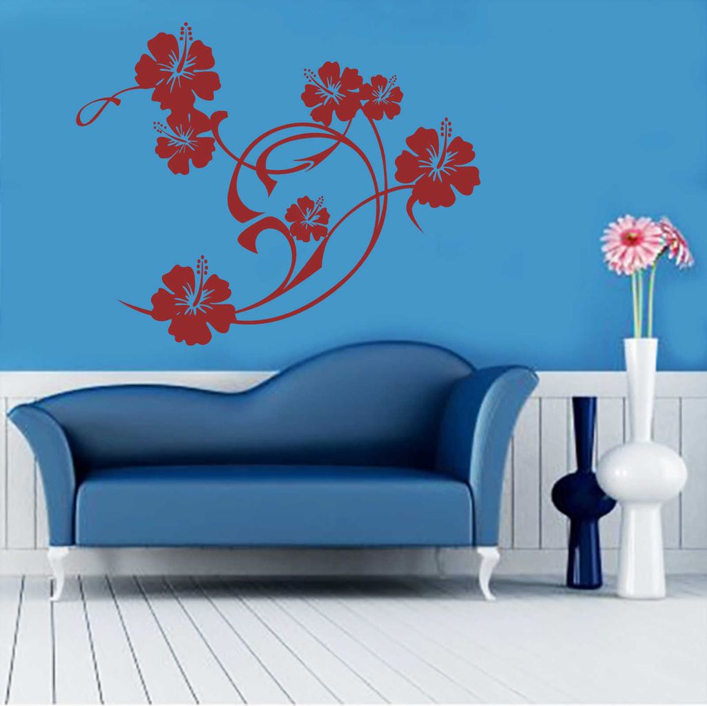 Wandtattoo - Wandaufkleber - Wandtattoo "Hibiskus Swirl" - 45cm x 36cm dunkelrot - Dekoration Küche Wohnzimmer Wand