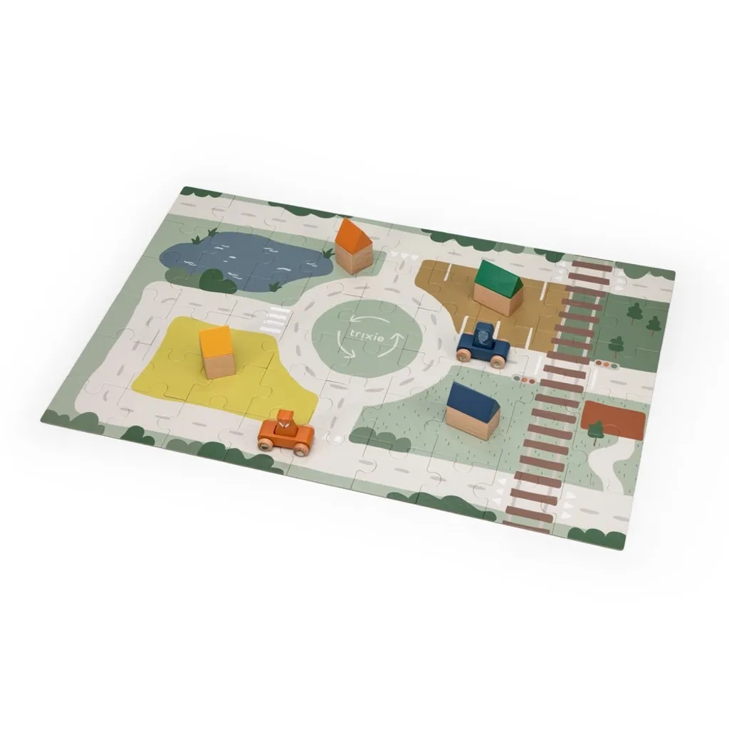 Puzzle de rue en bois pour imaginer des circuits de voitures