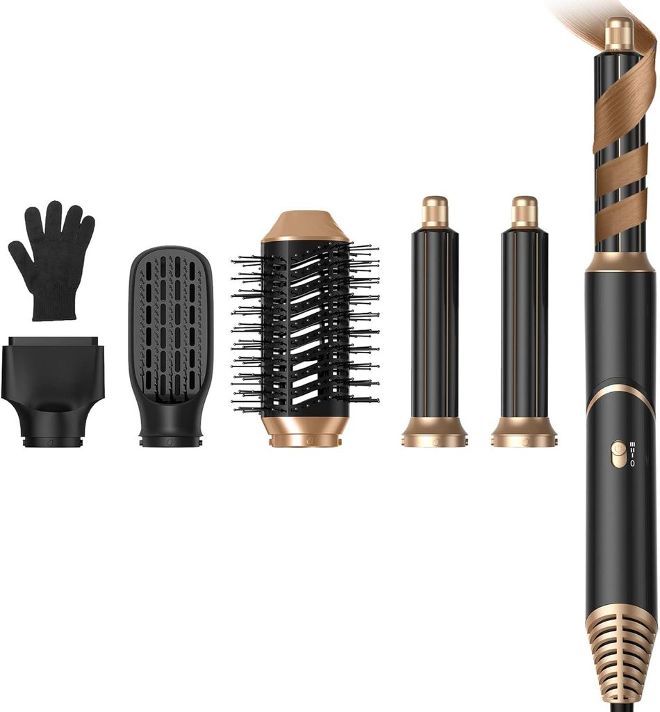 5 in 1, Warmluftbürste Set mit Rundbürstenföhn Airflow Lockenstab Automatisch Thermal Brush Rundbürste für Haare Glätten, Trocknen, Volumen, ...