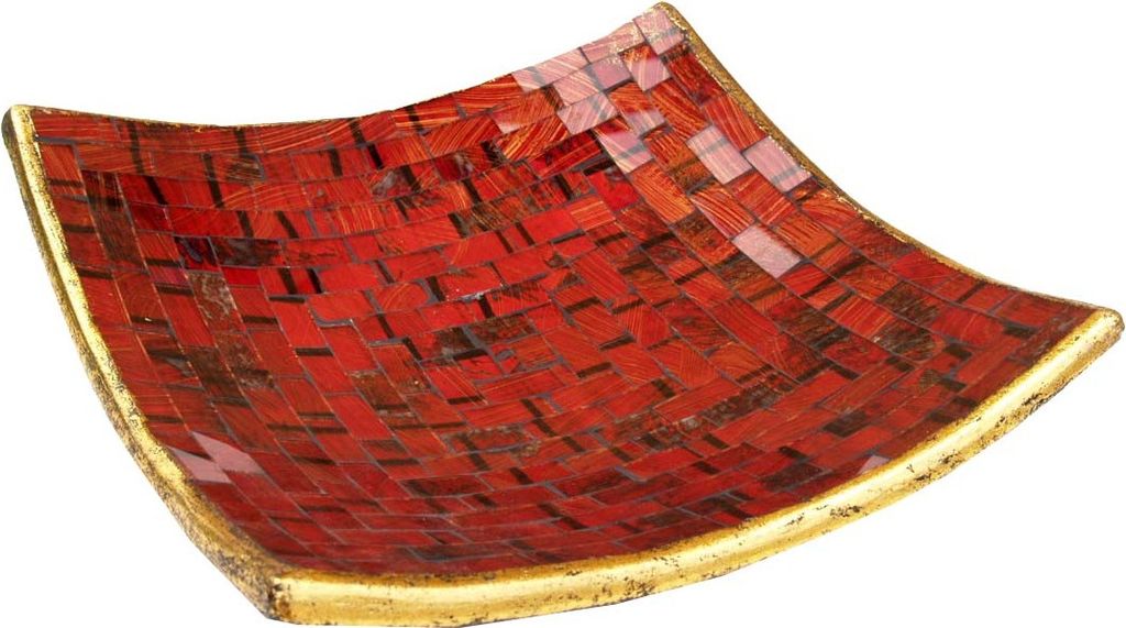 Eckige Mosaikschale, Untersetzer, Dekoschale, Handgearbeitete Keramik & Glas Obst Schale - Design 2, Orange, Keramik,Glas, Größe: Groß (30*30 cm)