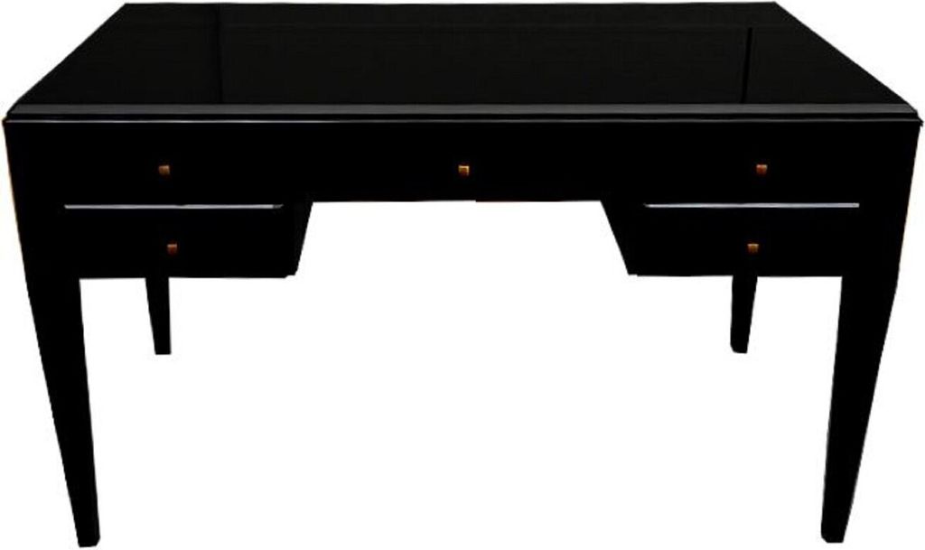 Casa Padrino Luxus Neoklassik Schreibtisch Hochglanz Schwarz 140 x 70 x H. 81 cm - Neoklassischer Massivholz Bürotisch mit 5 Schubladen - Büro M...