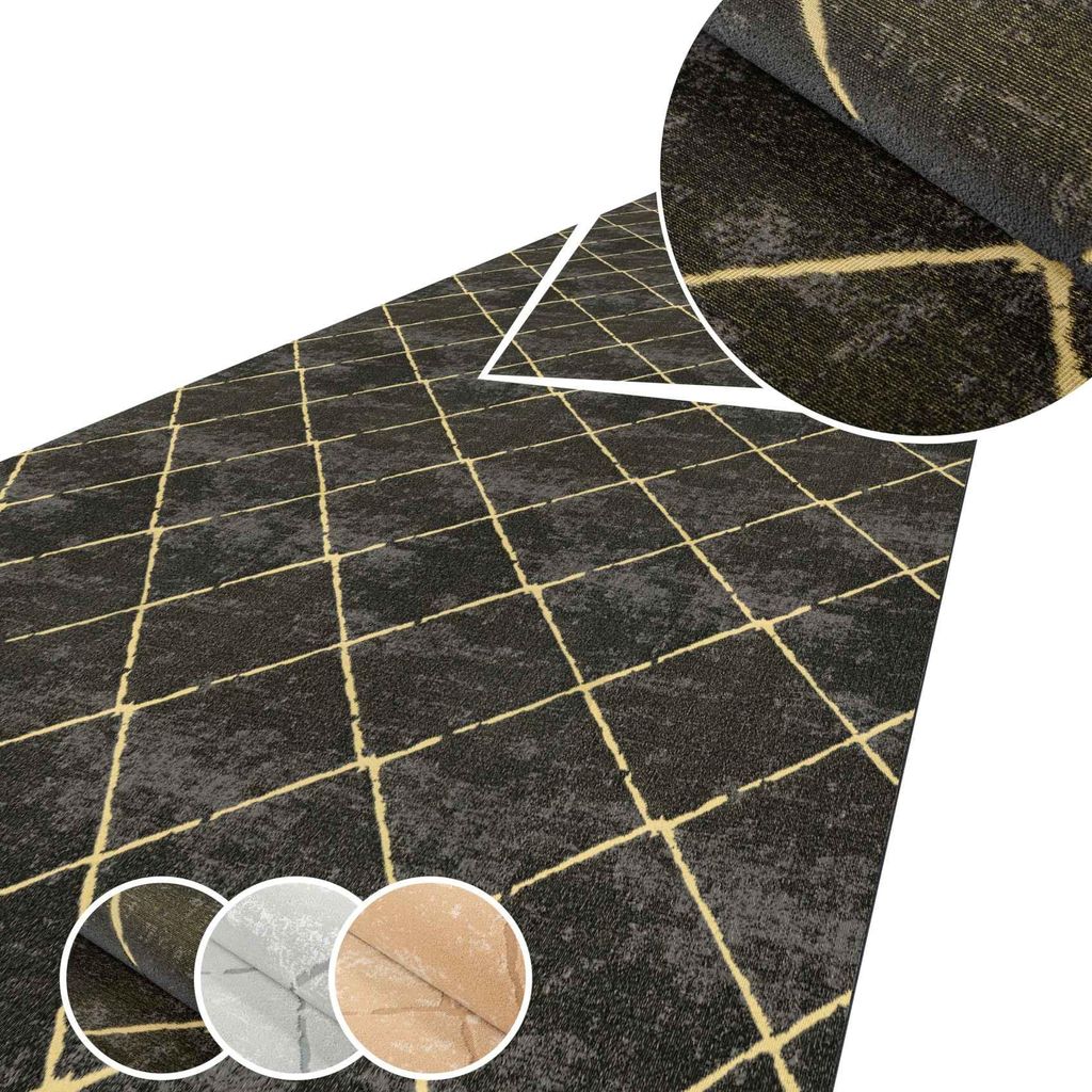 Küchenläufer AYDI Teppichläufer Premium Läufer Textil Karo Schwarz 120x200cm