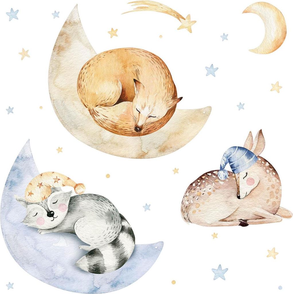 Schlafende Tiere– Wanddekor Kinderzimmer – Selbstklebende Wandsticker – Motivtapeten Set – Wandgestaltung – Wandbilder Kinder – 130x187 cm