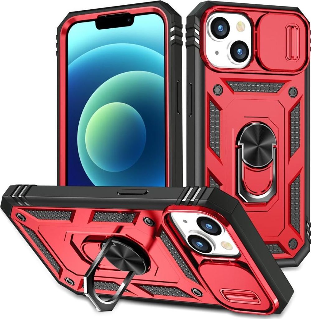 iPhone 15 Hülle - Coverup Ring Ständer Back Cover mit Kamera Schutz - Rot