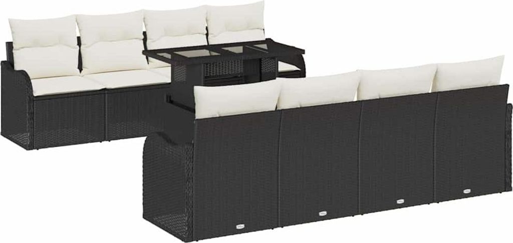 vidaXL Gartensofa-set mit Kissen 7 pcs Schwarz Poly-Rattan