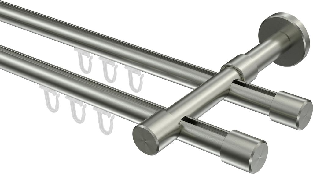Interdeco Innenlaufstange / Gardinenstange mit Innenlauf Edelstahl-Optik, Typ Sinux Casa (Kappe), 16 mm Ø 2-läufig, 240 cm