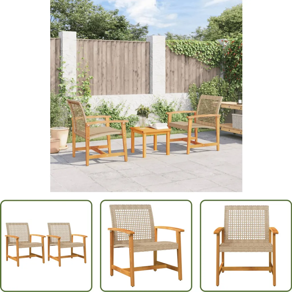 Sedie Giardino 2 pz Poli Rattan Beige e Acacia | Design Outdoor Premium