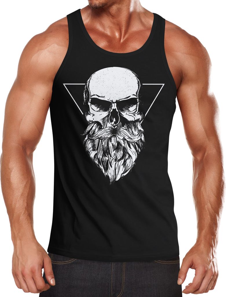 Herren Tank-Top Totenkopf mit Bart Triangle Muskelshirt Muscle Shirt Neverless schwarz L