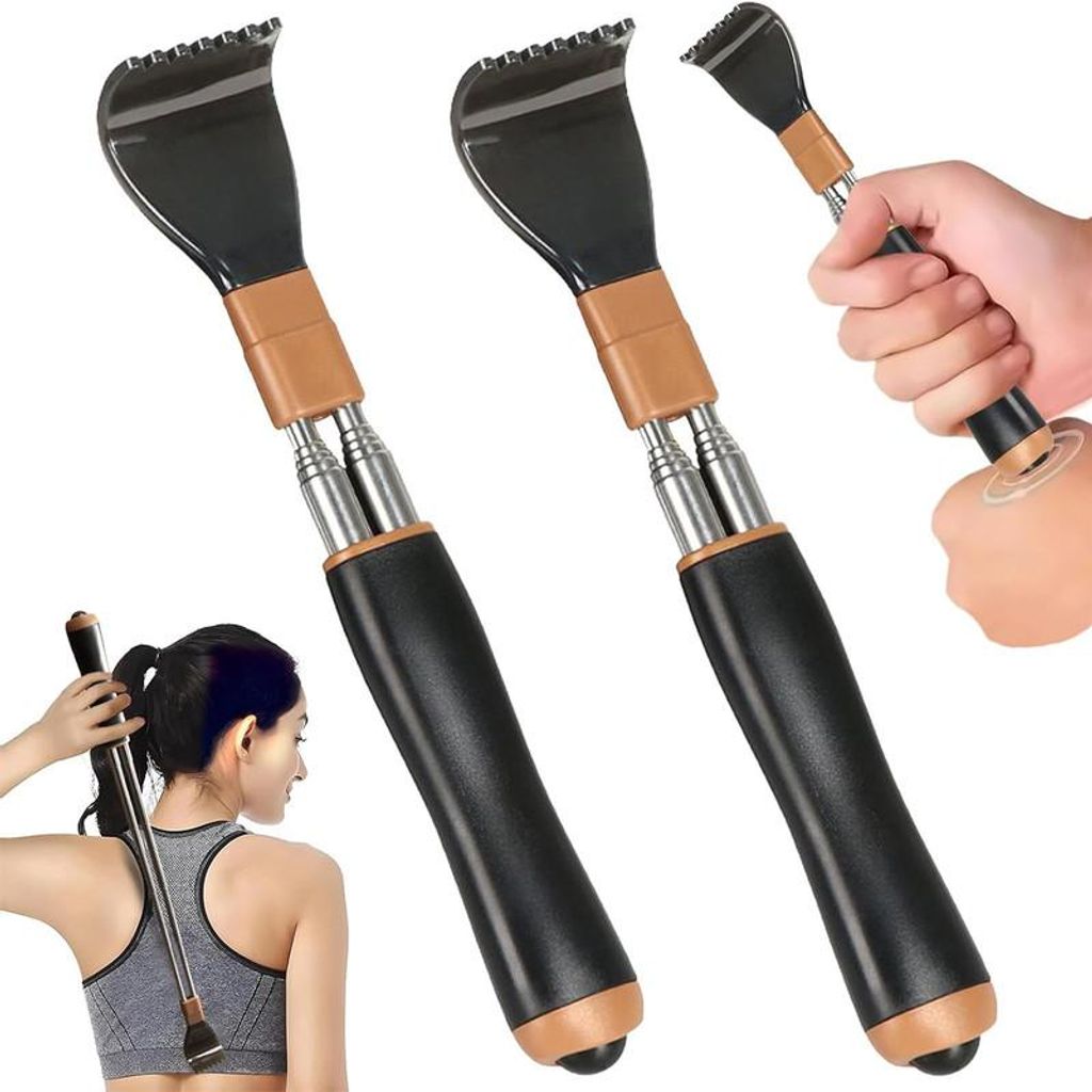 2er Set Teleskop-Rückenkratzer 21-54cm, Kratzbürste Rücken Mit Verstärktem Teleskopstab Massageperlen – mit Massageperlen, ABS+Edelstahl, aus...