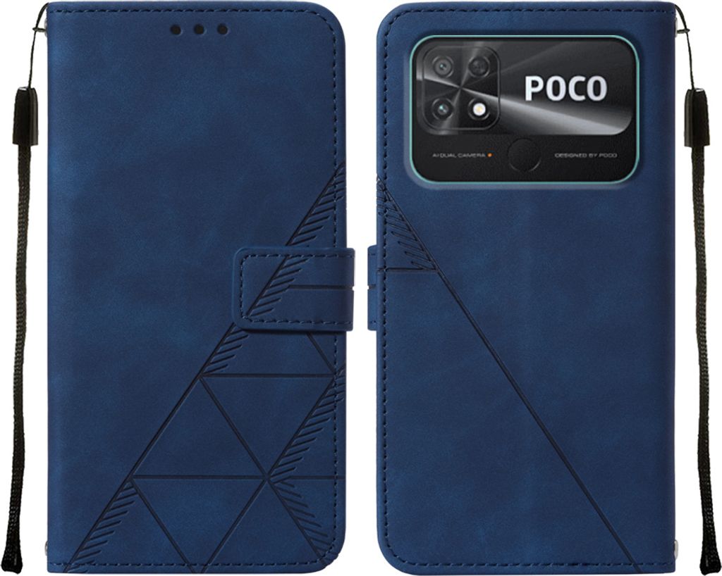 Xiaomi Poco C40 Hülle, Schlank Prägung Flip Leder Kartenfächer Schutzhülle mit Ständer für Xiaomi Poco C40 Blau