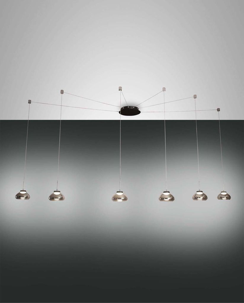 Fabas Luce Arabella LED Pendelleuchte 6-Flammig Rauchfarben