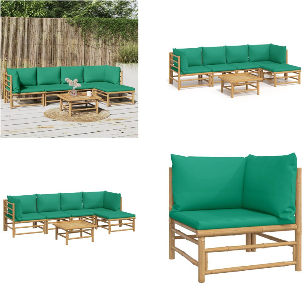 vidaXL 6 tlg. Garten Lounge Set mit Grünen Kissen Bambus - Garten Lounge Set - Garten Lounge Sets - Lounge Set - Gartenmöbel Set