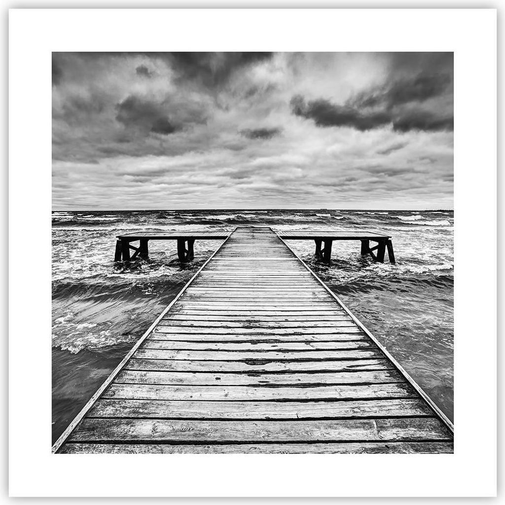 Poster - Poster ohne Rahmen - Brücke Meer Welle - 40x40 cm - Wand Bild - Wanddeko - Wandbilder - Kunstposter - Wandposter - Bilder - Kunstdruck - ...