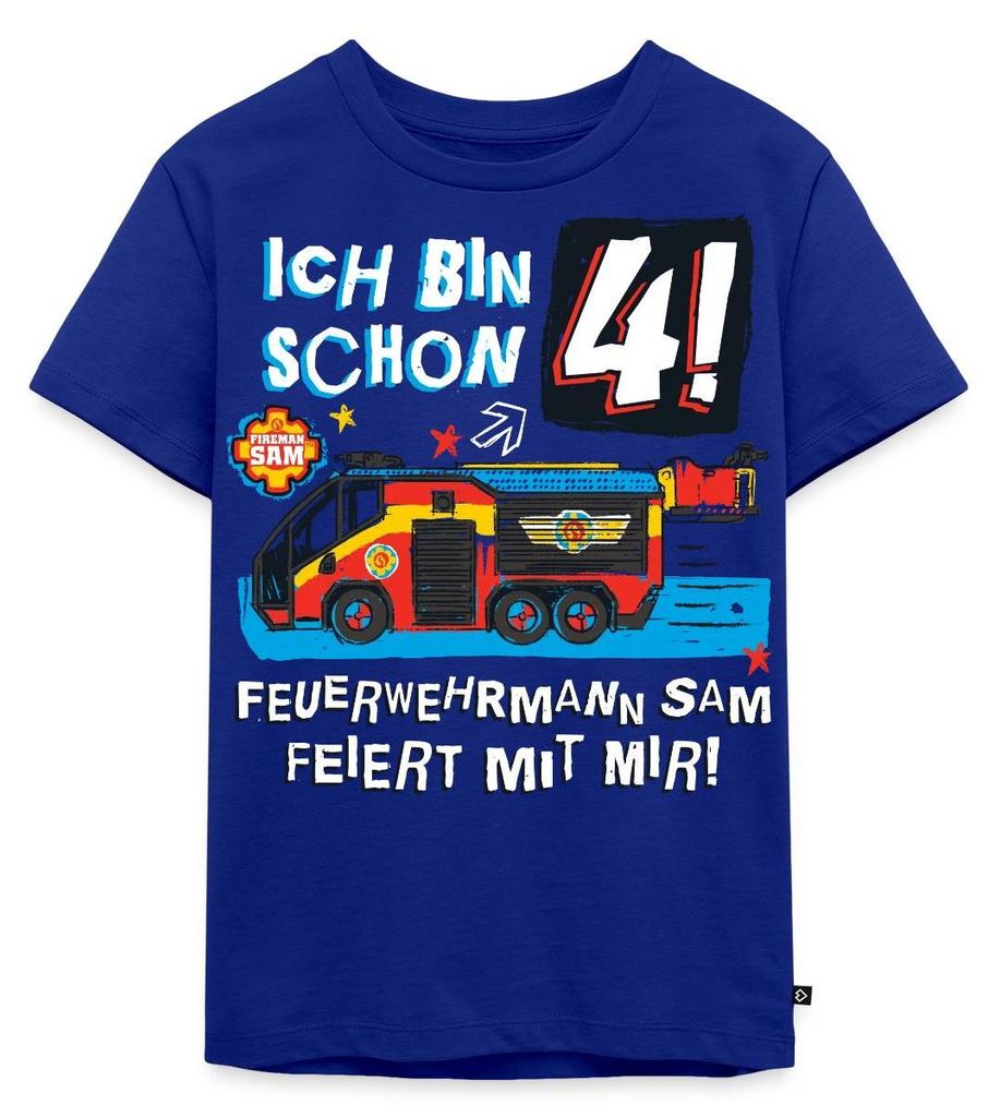 Spreadshirt Feuerwehrmann Sam Geburtstagsdesign 4 Jahre Kinder Premium T-Shirt, 134/140 (8 Jahre), Royalblau