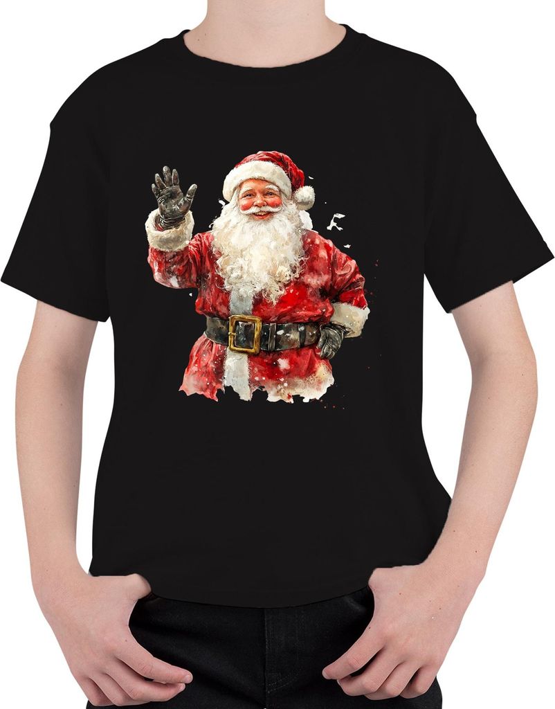 Weihnachtsmann Aquarell Vintage Weihnachten Geschenk rot Bart Uni Kinder T-Shirt, Schwarz, 140