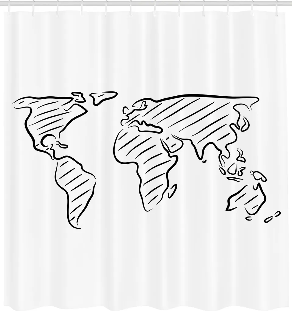 Rideau de douche en tissu motif carte du monde avec crochets inclus