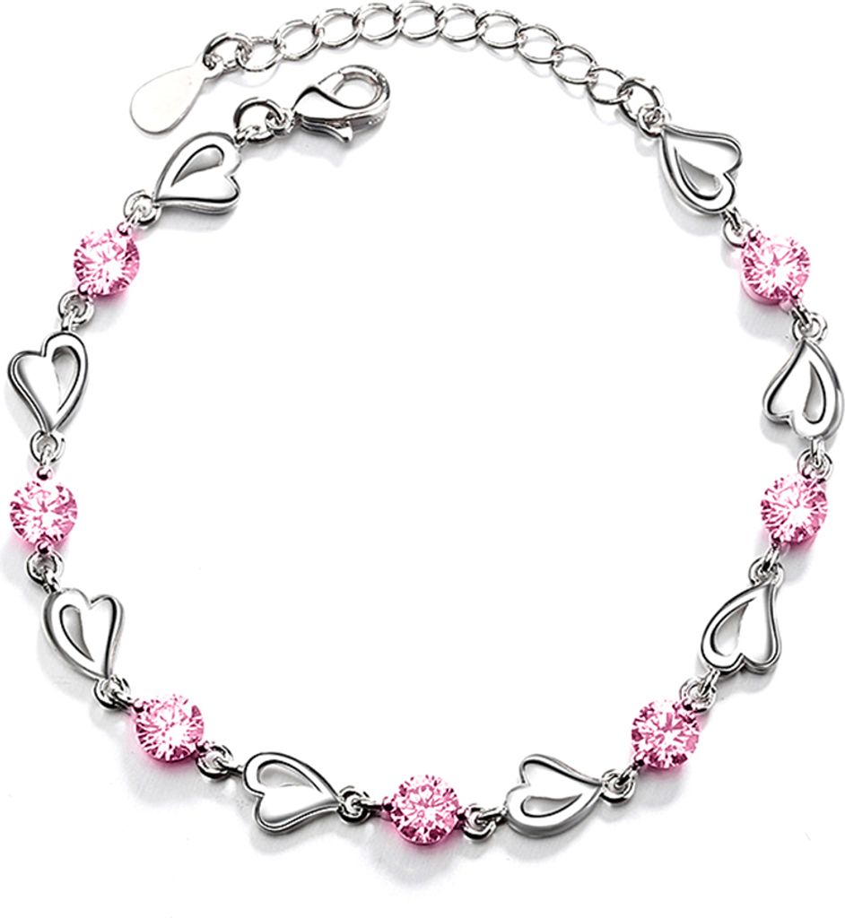 Mode Frauen Herz Strass Charm Kette Armband Armreif Party Schmuck Geschenk-Rosa