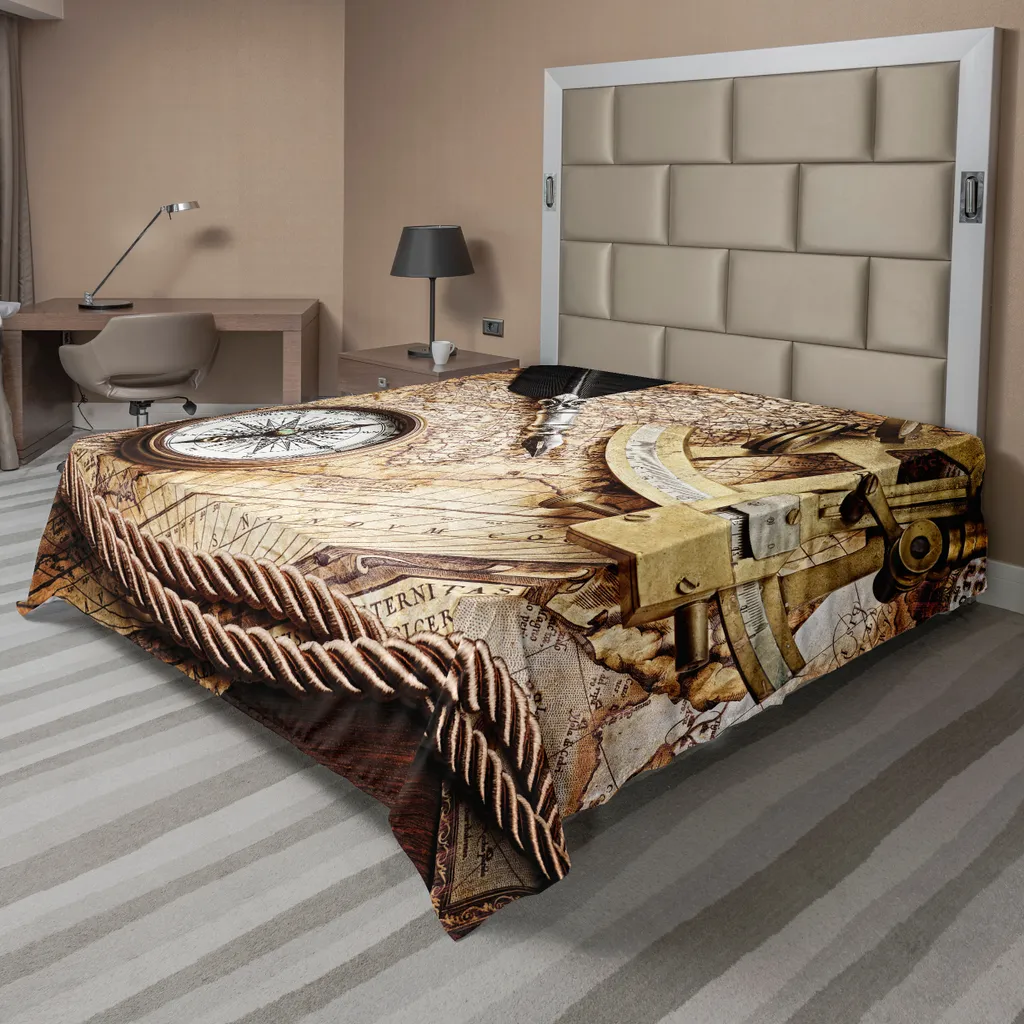 Drap Plat Décoratif Motif Navigation Ancienne et Sextant 275 x 260 cm