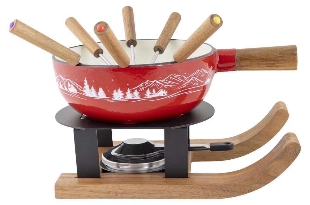 VAN WELL Aspen Fondueset "Ski" rot Produktbild 
