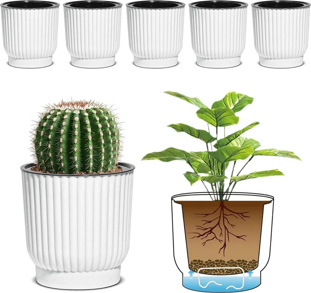 Pot de Fleurs Auto-irrigant : Fini les Plantes Sèches - Set de 6 Blanc
