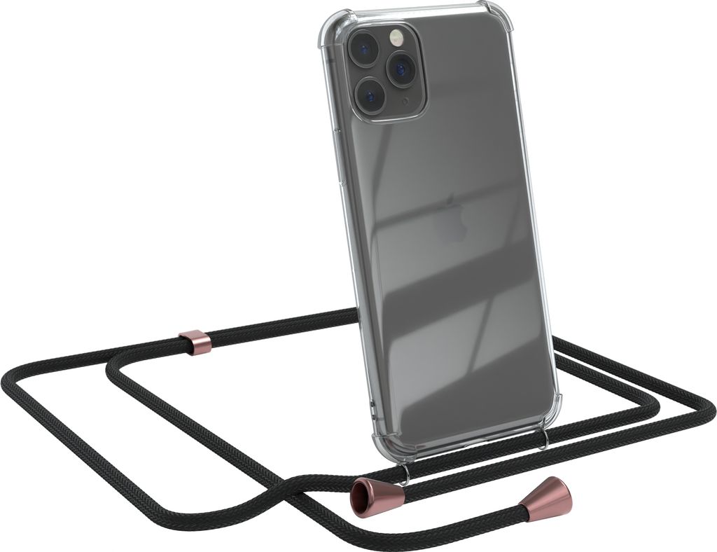 EAZY CASE Handykette kompatibel mit Apple iPhone 11 Pro, Handyhülle mit Umhängeband, Handykordel, Schutzhülle Clear, Band in Schwarz