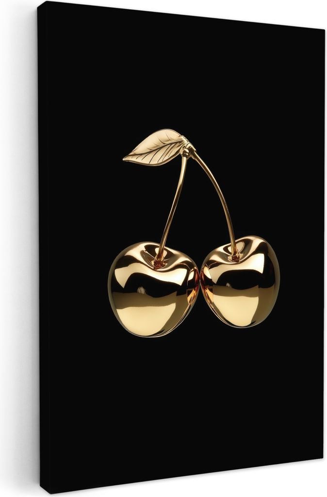 Leinwand Bilder 80x120 cm - Gold - Kirschen - Schwarz, Wandbilder, Wanddeko Wohnzimmer, Bild