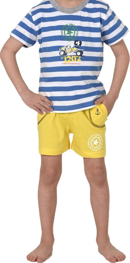 Jungen Kleinkinder Shorty Pyjama kurzarm, 151 805 90 508 ; blau/weiß , 86