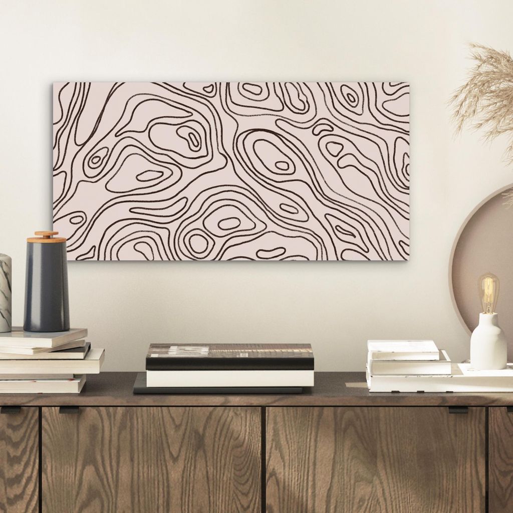 MuchoWow Wanddekoration Metall Metallbild Wandkunst 40x20 cm Kunst - Linien - Beige - Schwarz MuchoWow Aluminium Gemälde - Bild - Aluminium