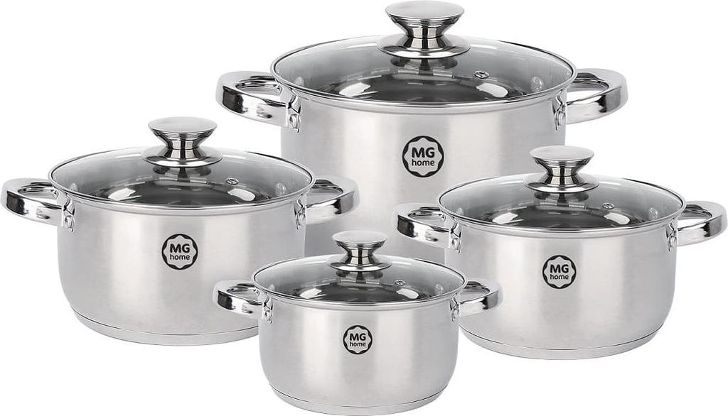 Topfset MG Home Verso 8-teilig Edelstahl mit Glasdeckeln