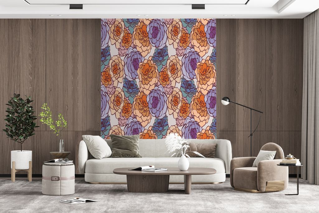 MuchoWow Fototapete für Wohnzimmer oder Schlafzimmer Wandtapete Vinyl Motivtapete Karte - Blume - Jugendstil - 165x220 cm - Wanddekorationen