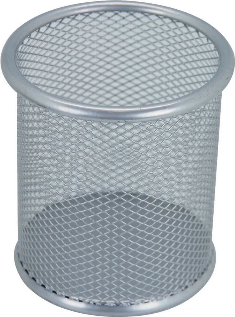 Pot à crayons argenté en maille métallique pour rangement de bureau