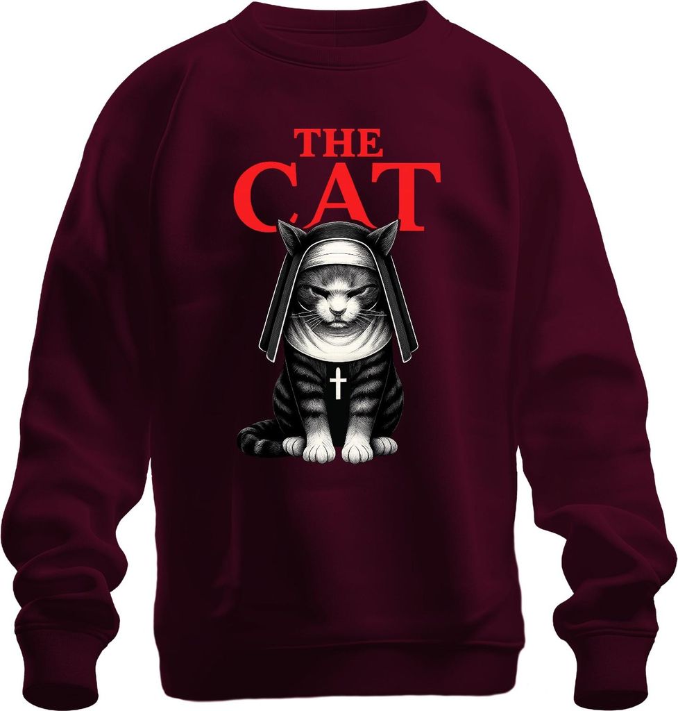 Katze Nonne Gothic Horror Kreuz Halloween The Cat Nun Film Dunkel Uni Sweatshirt Pullover, Burgundy, S