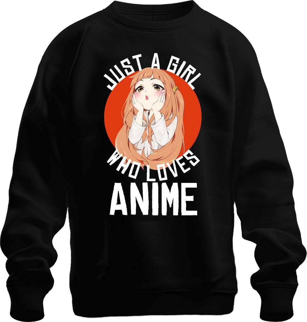 JUST A GIRL WHO LOVES ANIME Anime Mädchen Otaku Manga Kawaii Fan Uni Sweatshirt Pullover, Schwarz, XXL