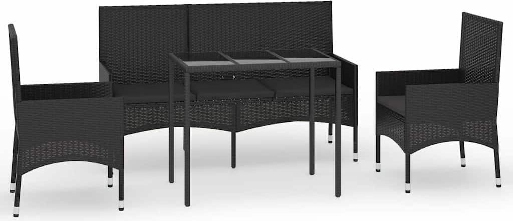 vidaXL 4-tlg. Garten-Lounge-Set mit Kissen Schwarz Poly Produktbild 