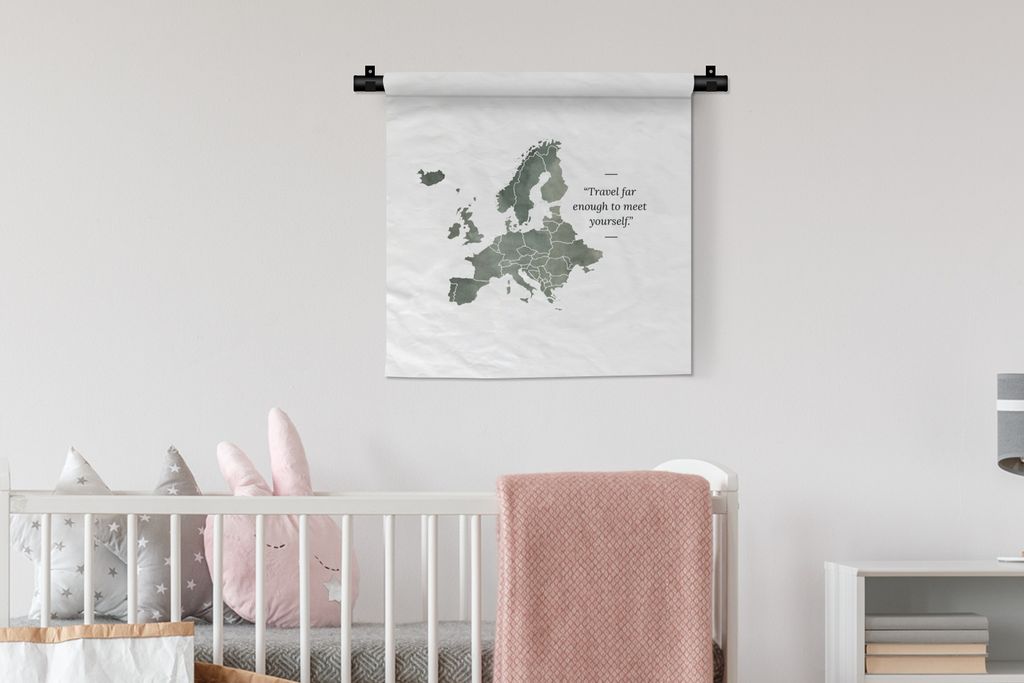 MuchoWow Wandteppich Wandbehang Karten - Europa - Aquarell - Zitate 60x60 cm Tapisserie Dekoration Wandtuch - Dekorationen - Wand Decke