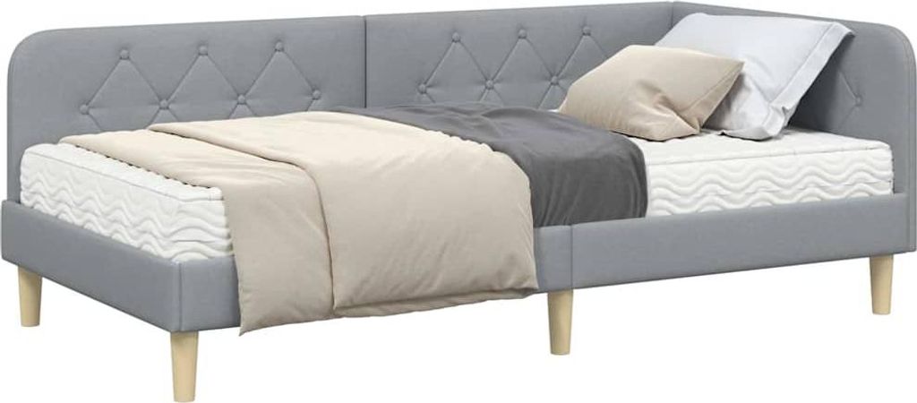 Eckbettgestell Hellgrau 100 x 200 cm Stoff