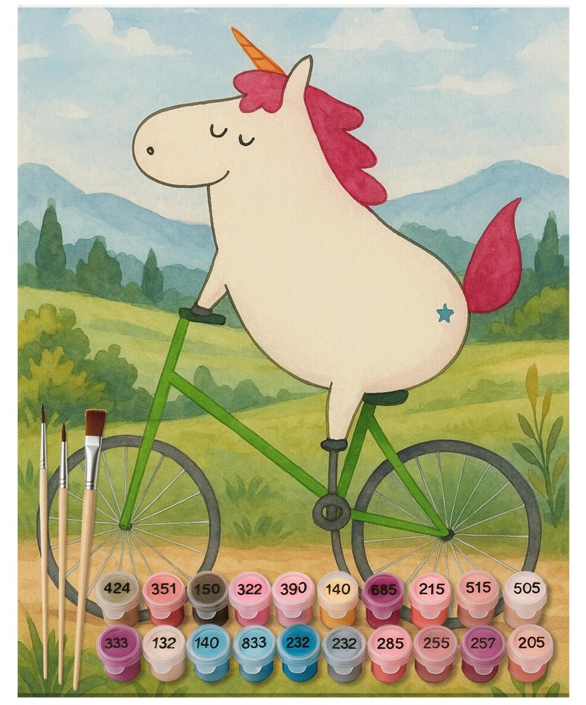Mr. & Mrs. Panda Malen nach Zahlen Einhorn Radfahrer Design 40 x 50 cm Ohne Rahmen - Weiß - Geschenk, Feenstaub, Einhörner, Acryl, Unicorn, diy s...