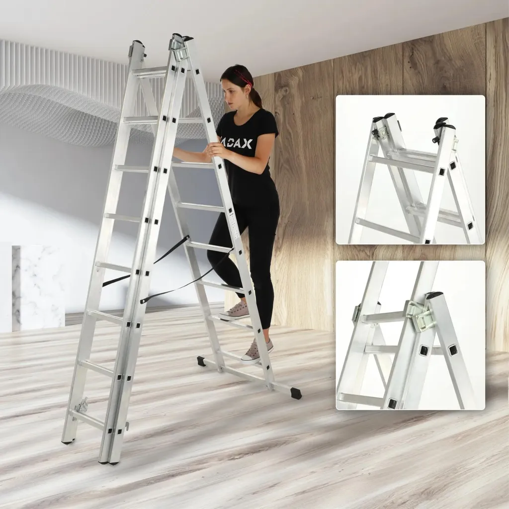 Échelle combinée transformable 3 plans en alu 3x8 marches usage mixte - 6