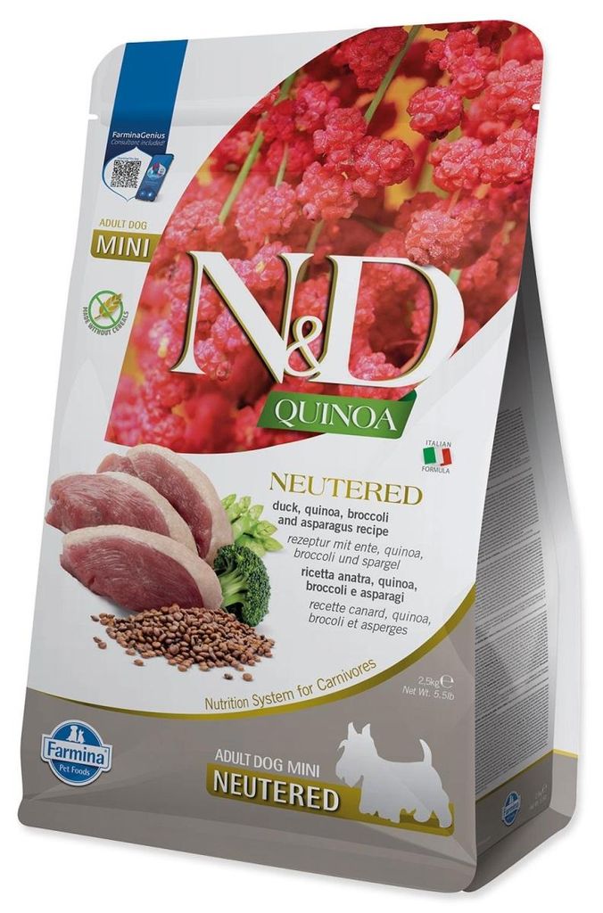 N&D Dog Quinoa Neutered Adult Mini kačica, brokolica a Obrázok produktu 