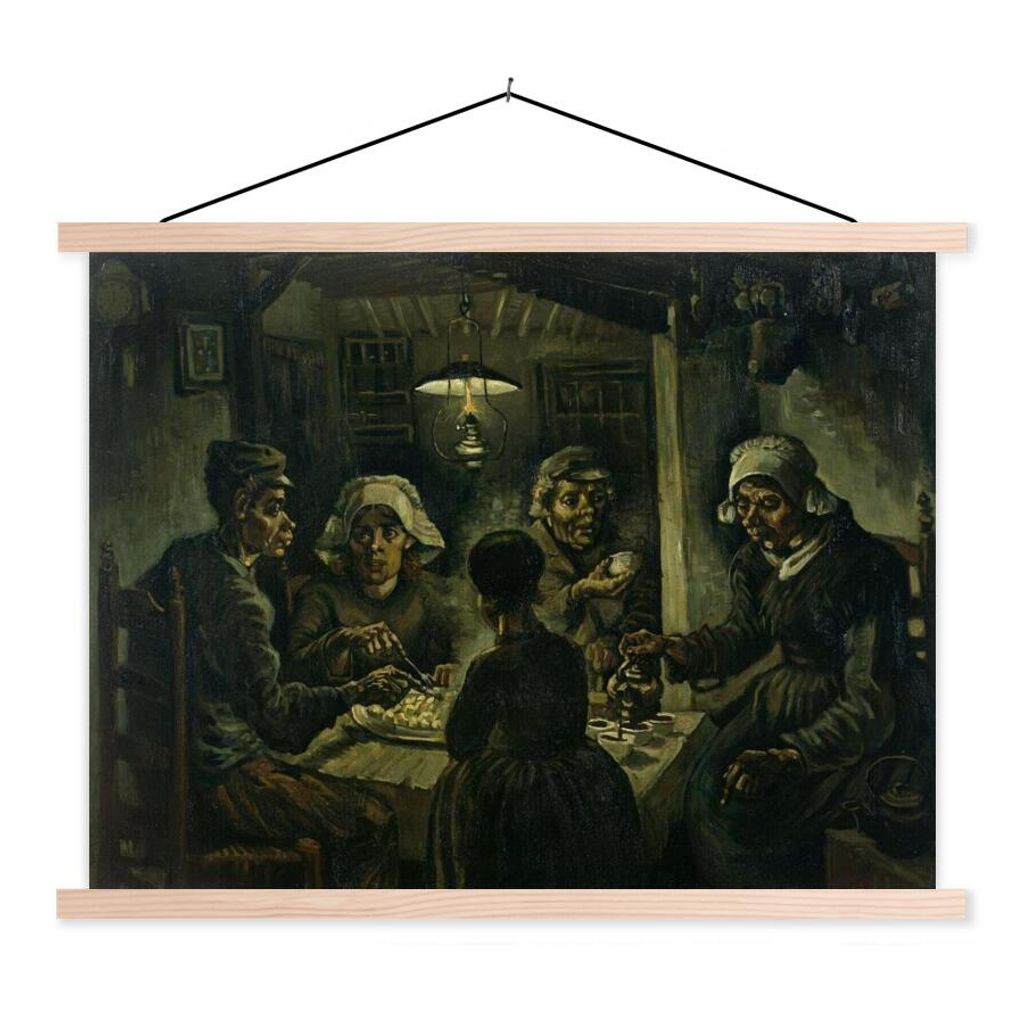 MuchoWow Textilposter Die Kartoffelesser - Vincent van Gogh 120x90 cm mit holzfarbenen Rahmen - Magnetisch