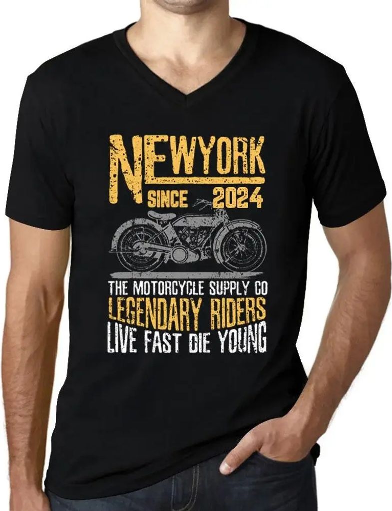 Herren Grafik T-Shirt V-Ausschnitt Motorradlegenden seit 2024 – Motorcycle Legendary Riders Since 2024 – Öko-Verantwortlich Vintage Jahrgang K...